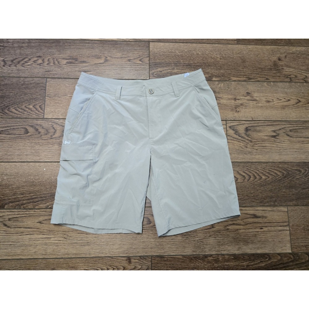 Under Armour Men's Golf Shorts 36R Beige Solid Polyester Flat Front Pockets